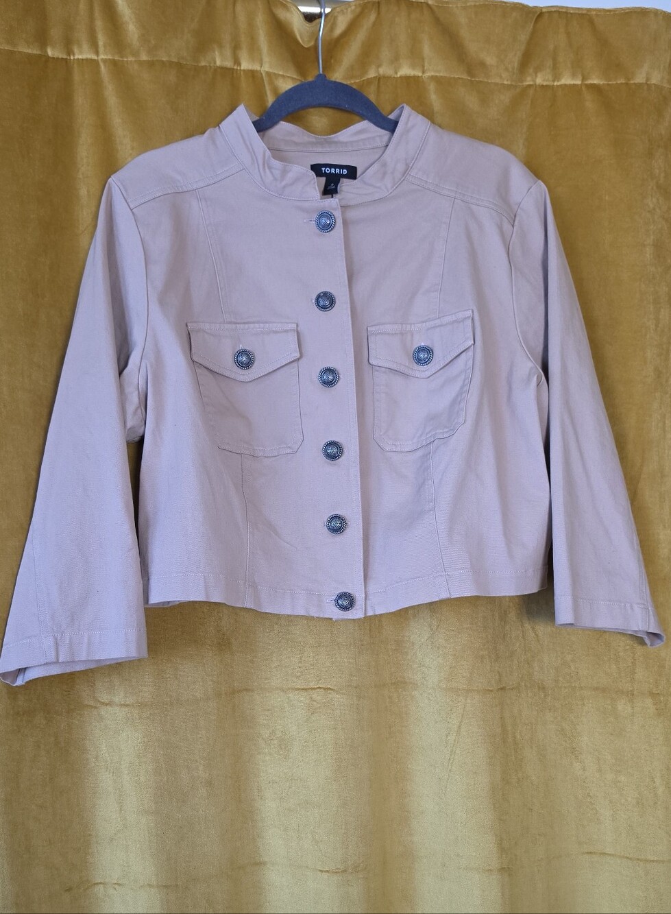 torrid Tan Cropped Collarless Button-Up Utility Jacket